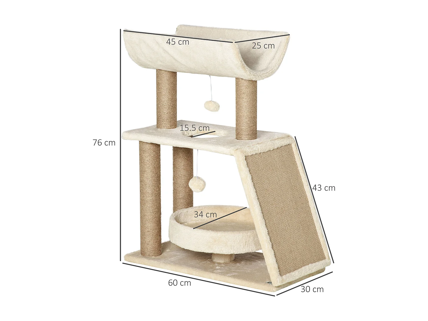 Albero tiragraffi per gatti con cuccia a u, lettino e tappetino marrone