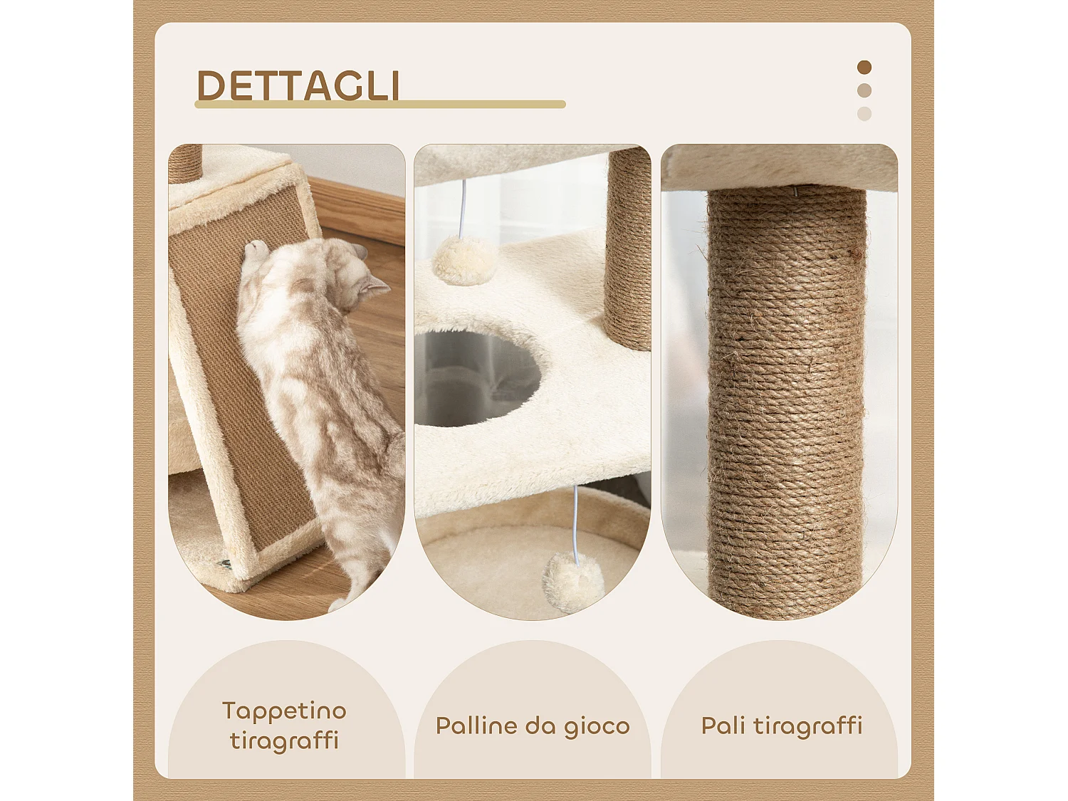 Albero tiragraffi per gatti con cuccia a u, lettino e tappetino marrone