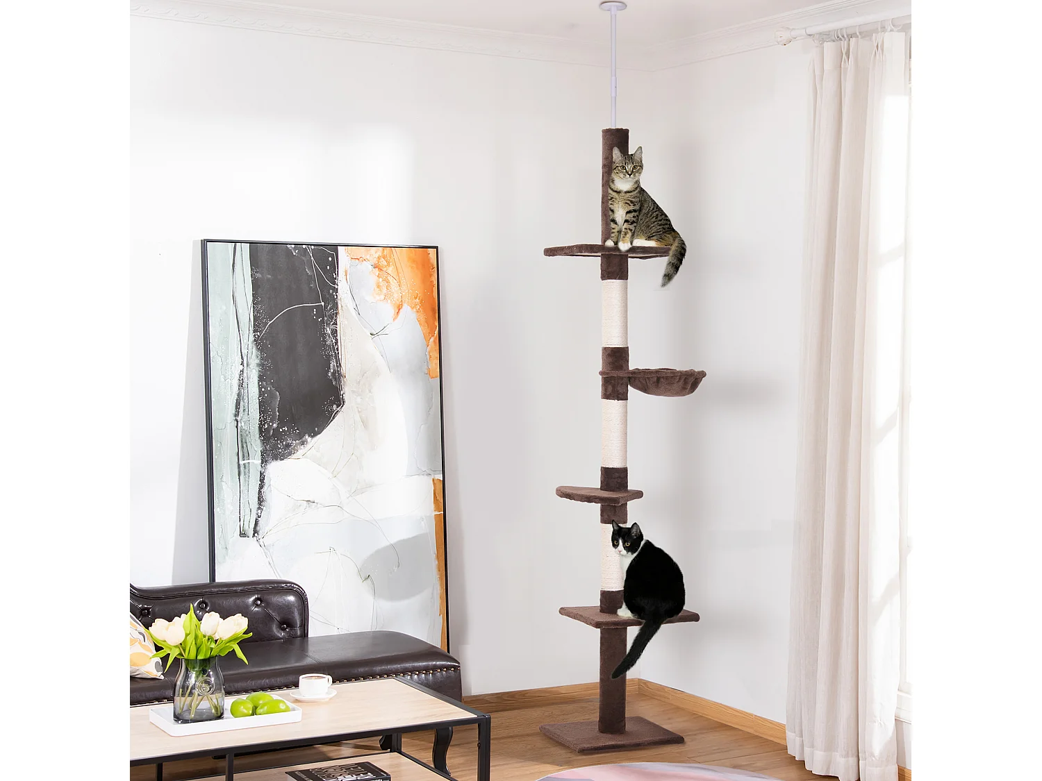 Albero tiragraffi a soffitto con altezza regolabile 230-260cm marrone