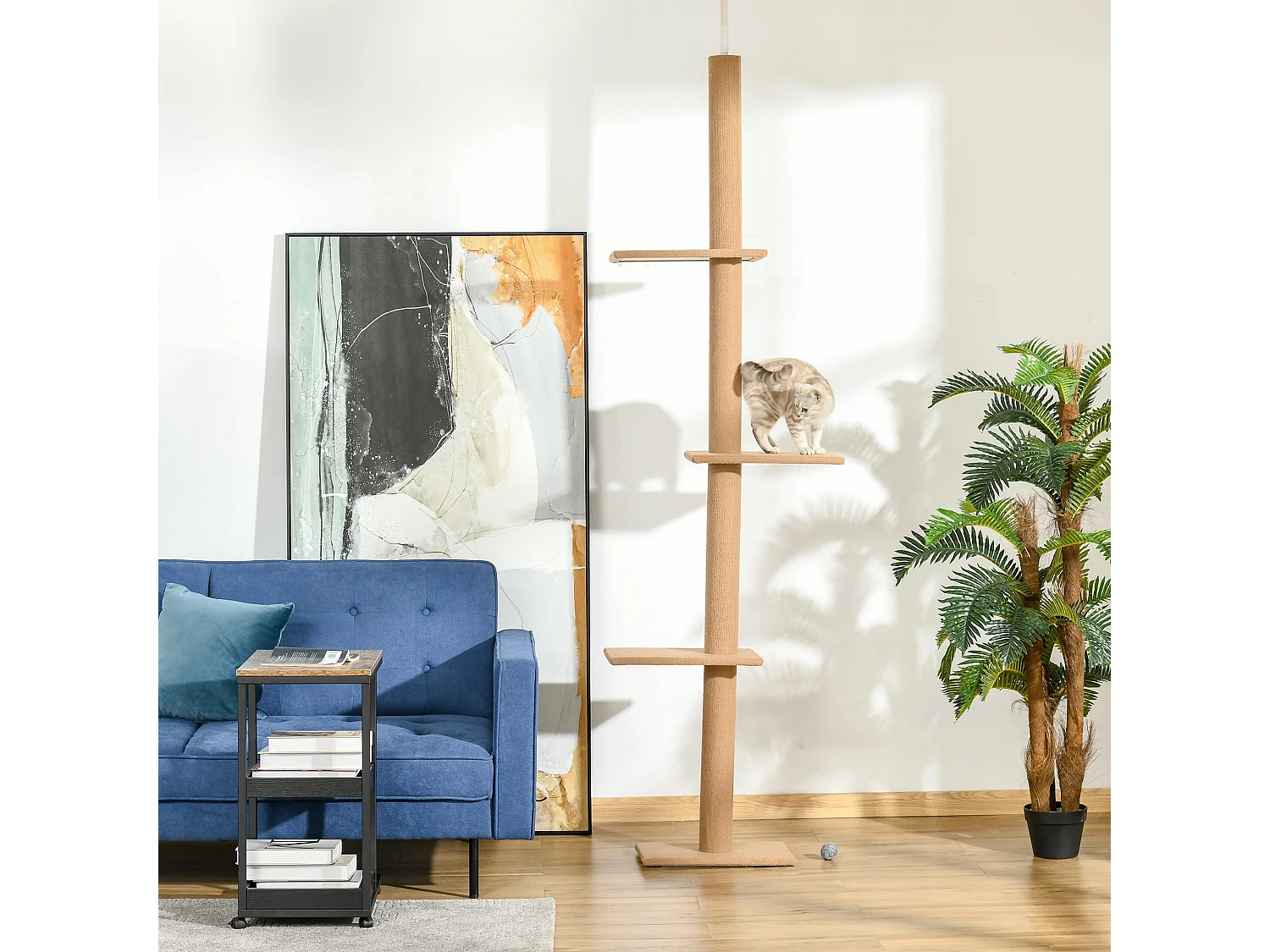 Albero tiragraffi per gatti 4 livelli con colonna rivestita, marrone