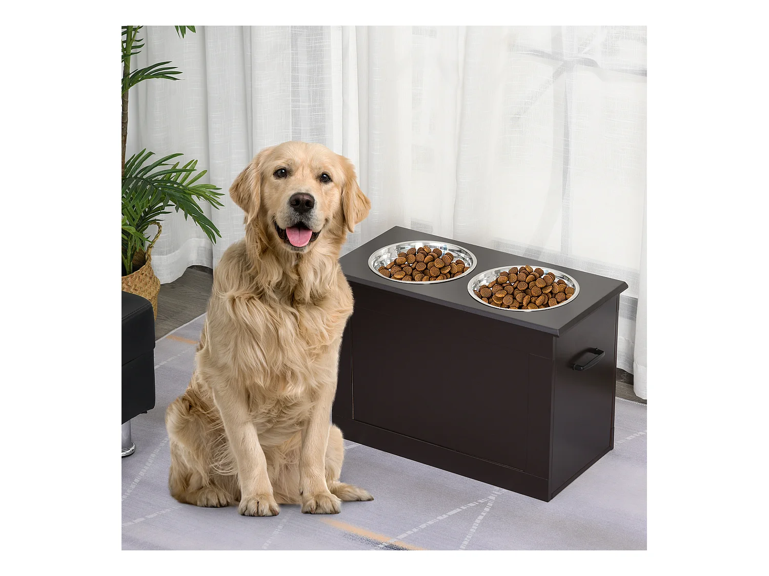 Portaciotole rialzato per cani con 2 ciotole in acciaio inox
