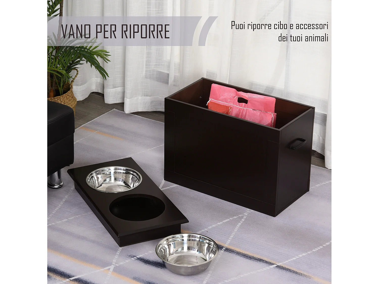 Portaciotole rialzato per cani con 2 ciotole in acciaio inox