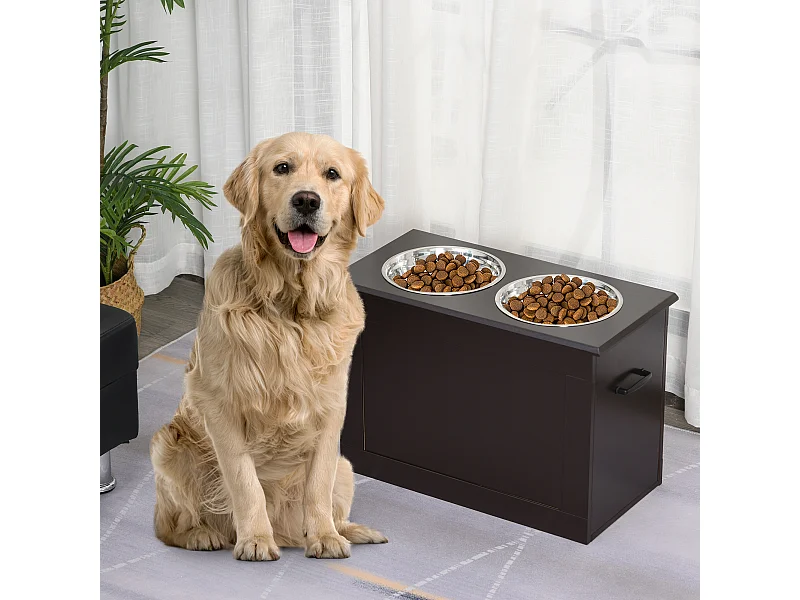Portaciotole rialzato per cani con 2 ciotole in acciaio inox