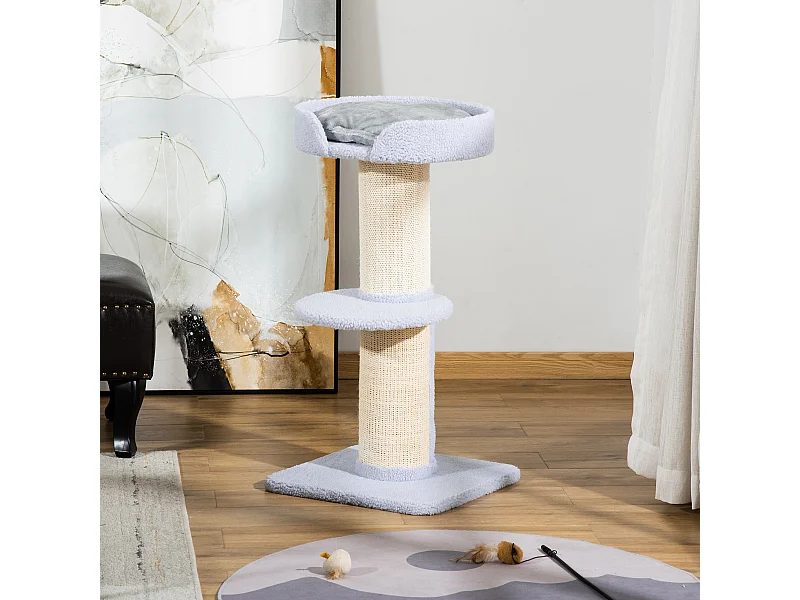 Tiragraffi per gatti con lettino, rivestimento peluche e palo in sisal