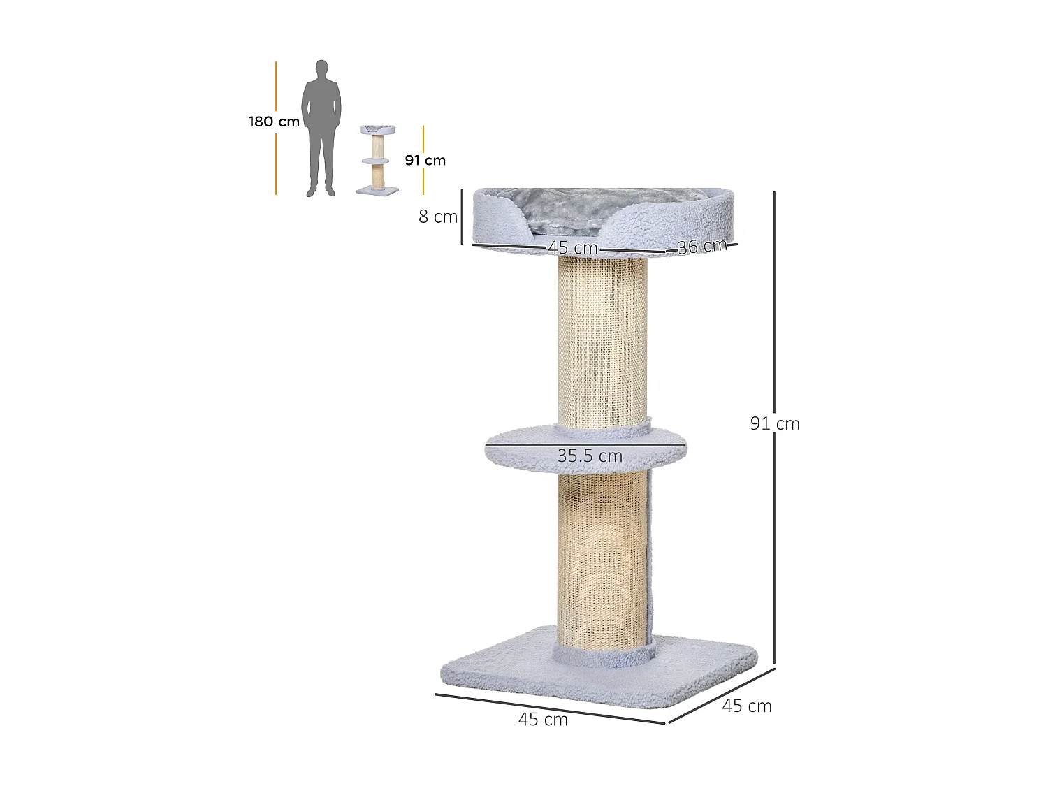 Tiragraffi per gatti con lettino, rivestimento peluche e palo in sisal