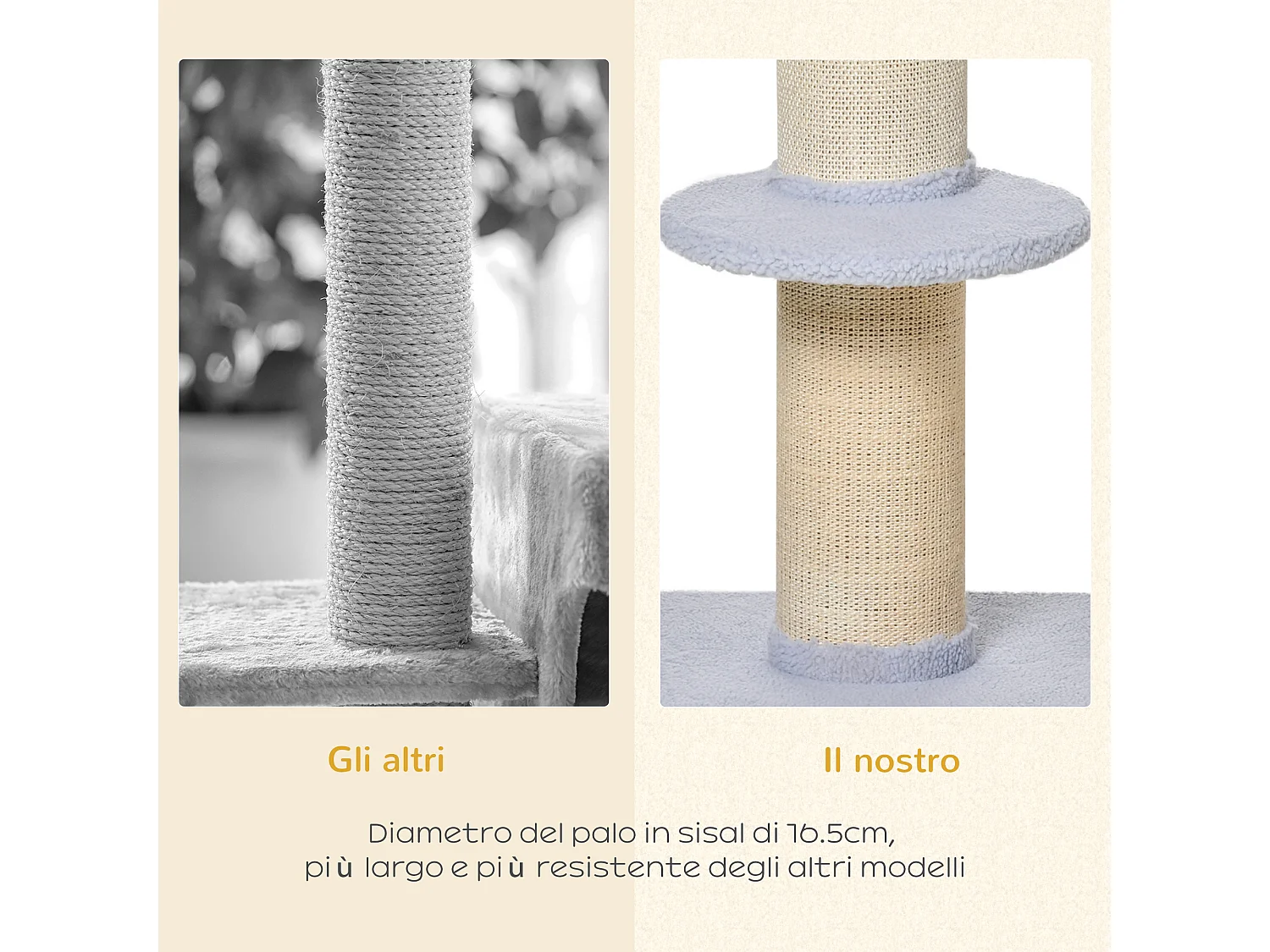 Tiragraffi per gatti con lettino, rivestimento peluche e palo in sisal