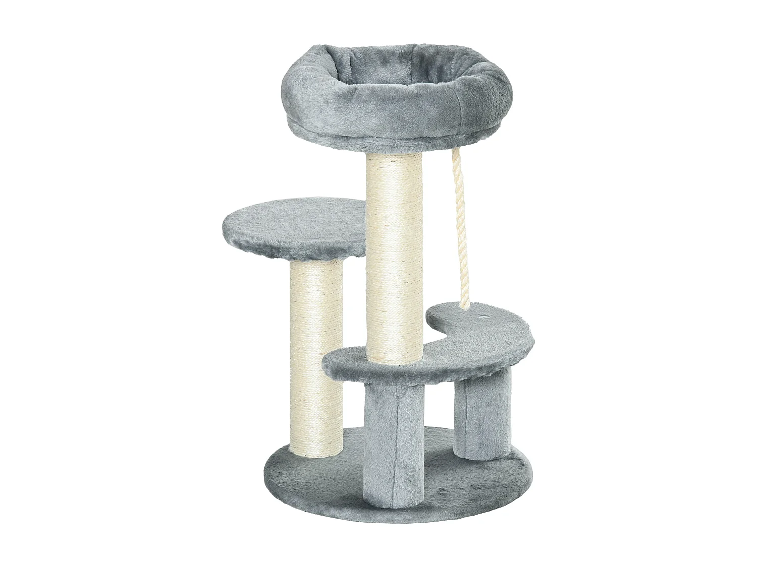 Albero tiragraffi per gatti a 3 livelli in peluche grigio