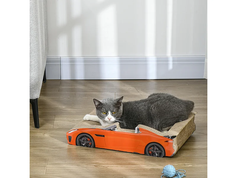 Cuccia per gatti tiragraffi a forma di auto in cartone ondulato rosso