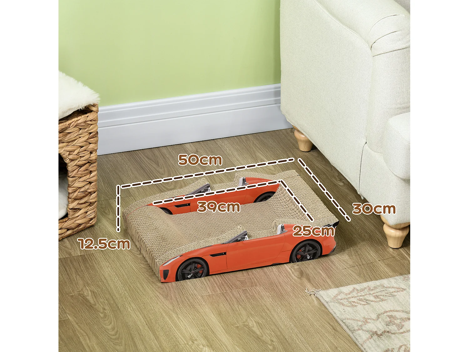 Cuccia per gatti tiragraffi a forma di auto in cartone ondulato rosso