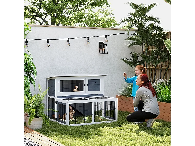 Conigliera 2 livelli con vassoio estraibile in legno acciaio multicolore