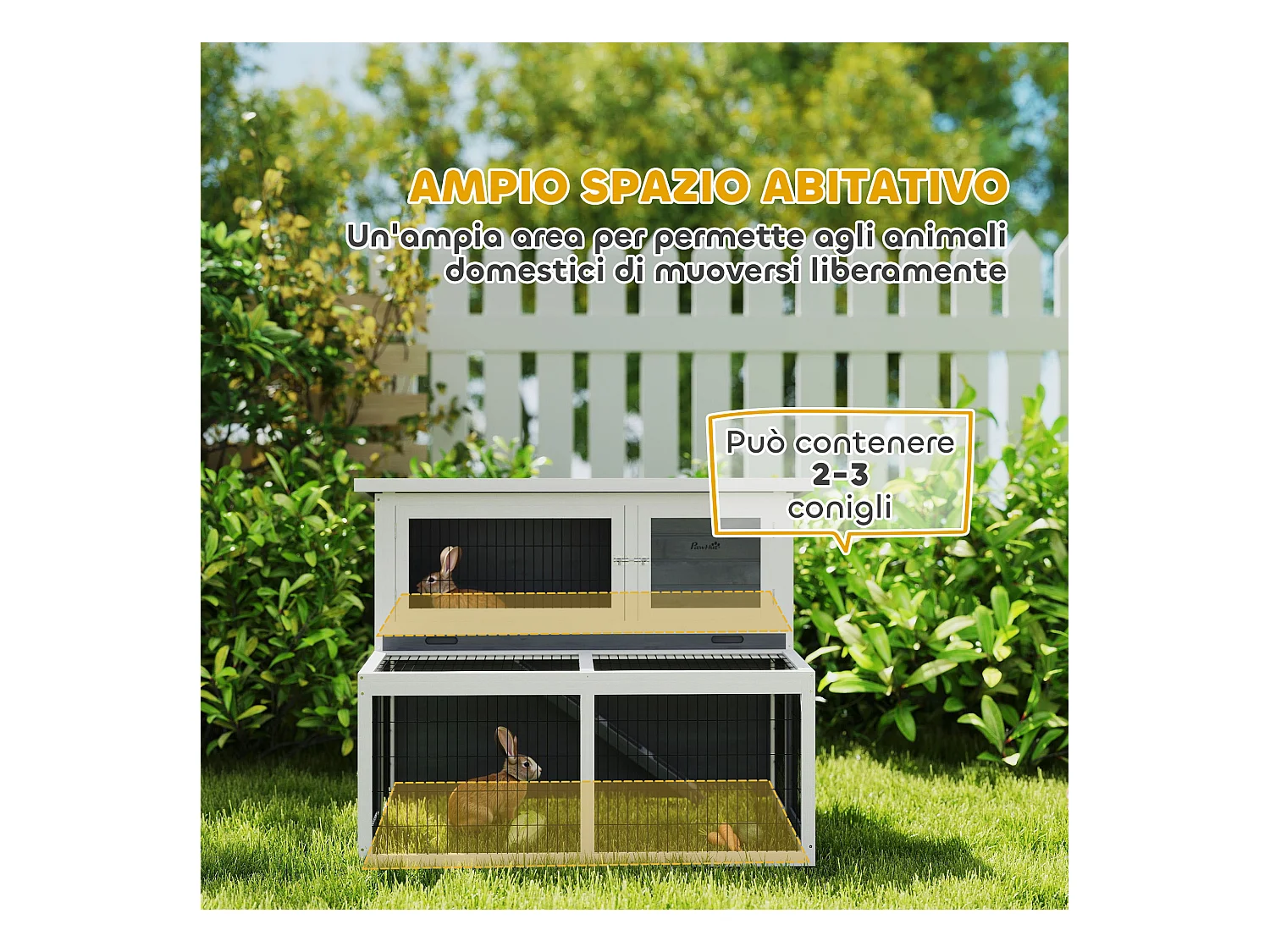 Conigliera 2 livelli con vassoio estraibile in legno acciaio multicolore