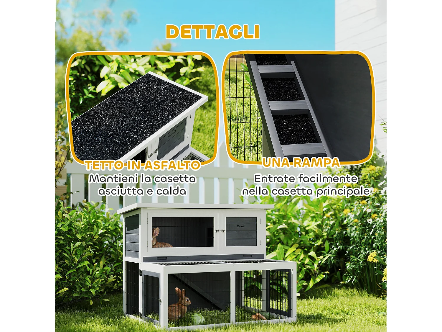 Conigliera 2 livelli con vassoio estraibile in legno acciaio multicolore