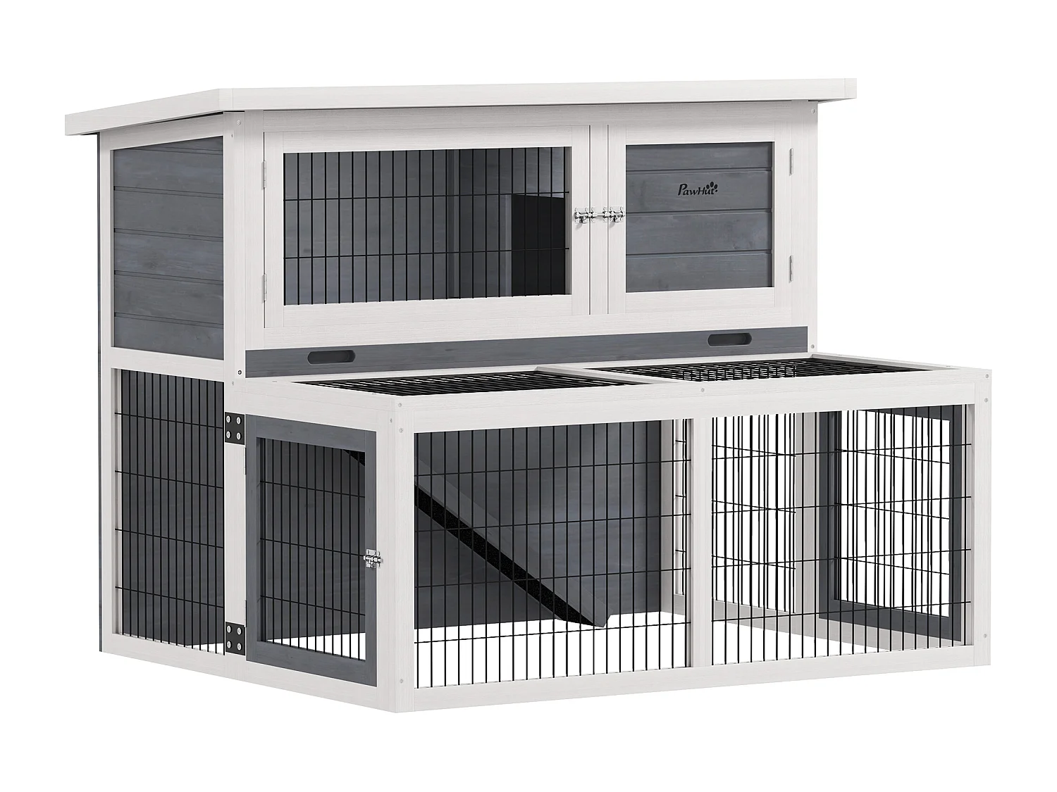 Conigliera 2 livelli con vassoio estraibile in legno acciaio multicolore