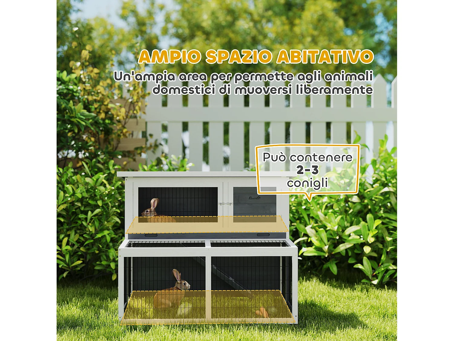 Conigliera 2 livelli con vassoio estraibile in legno acciaio multicolore