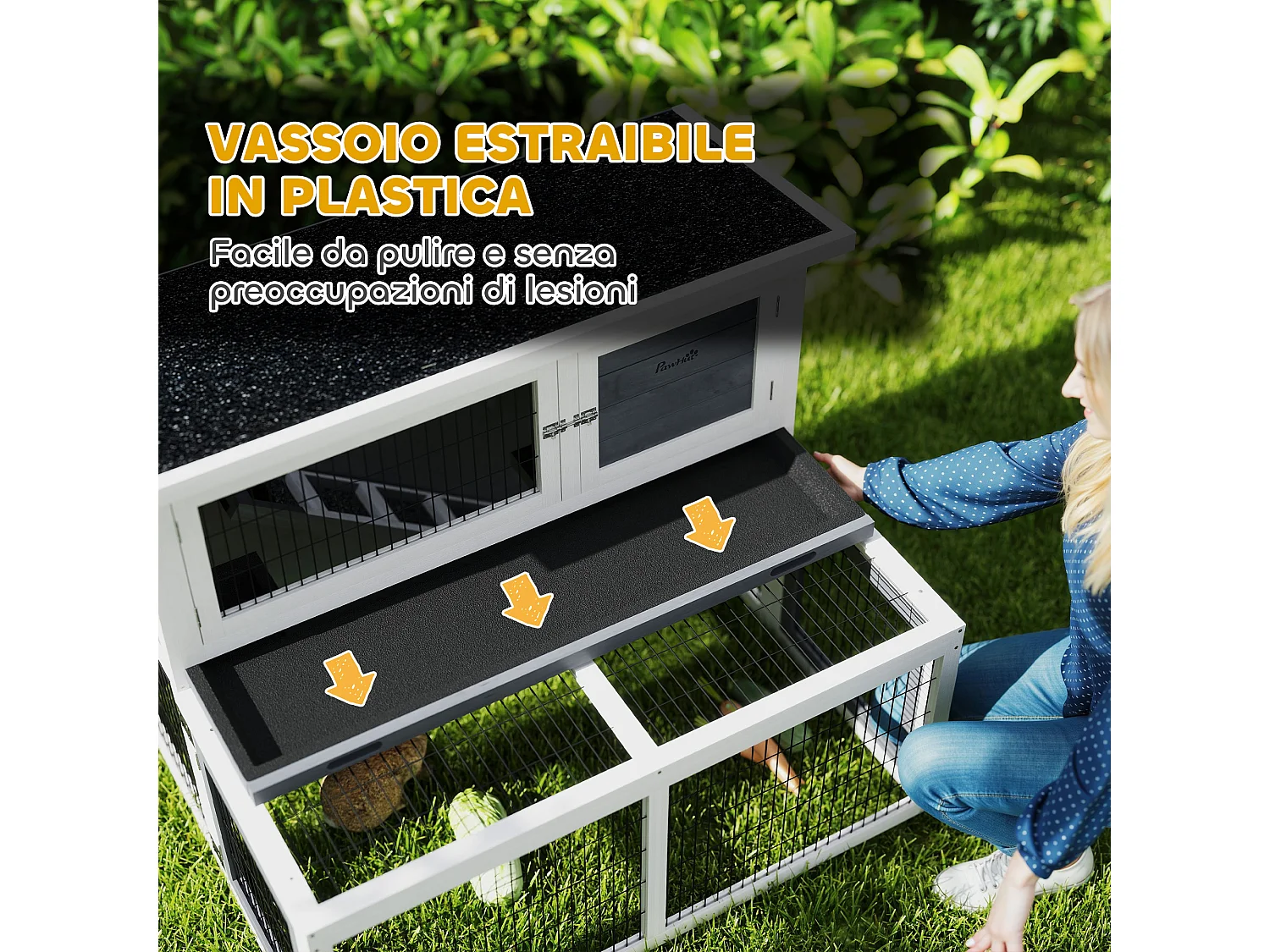 Conigliera 2 livelli con vassoio estraibile in legno acciaio multicolore