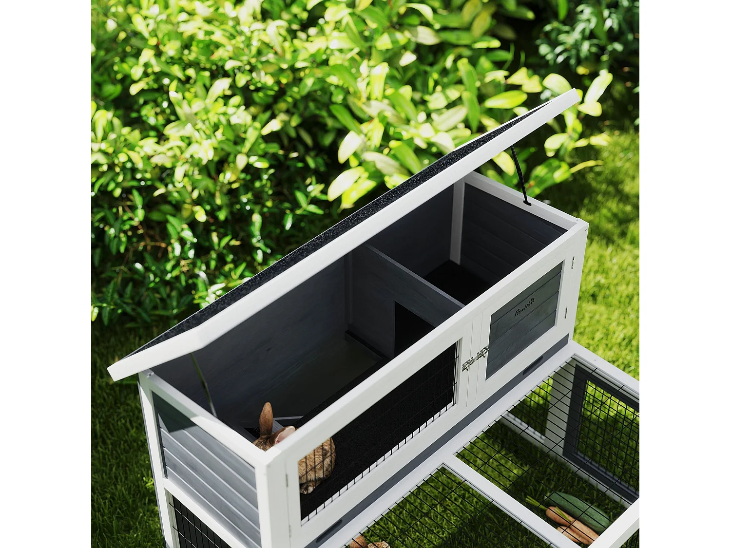 Conigliera 2 livelli con vassoio estraibile in legno acciaio multicolore