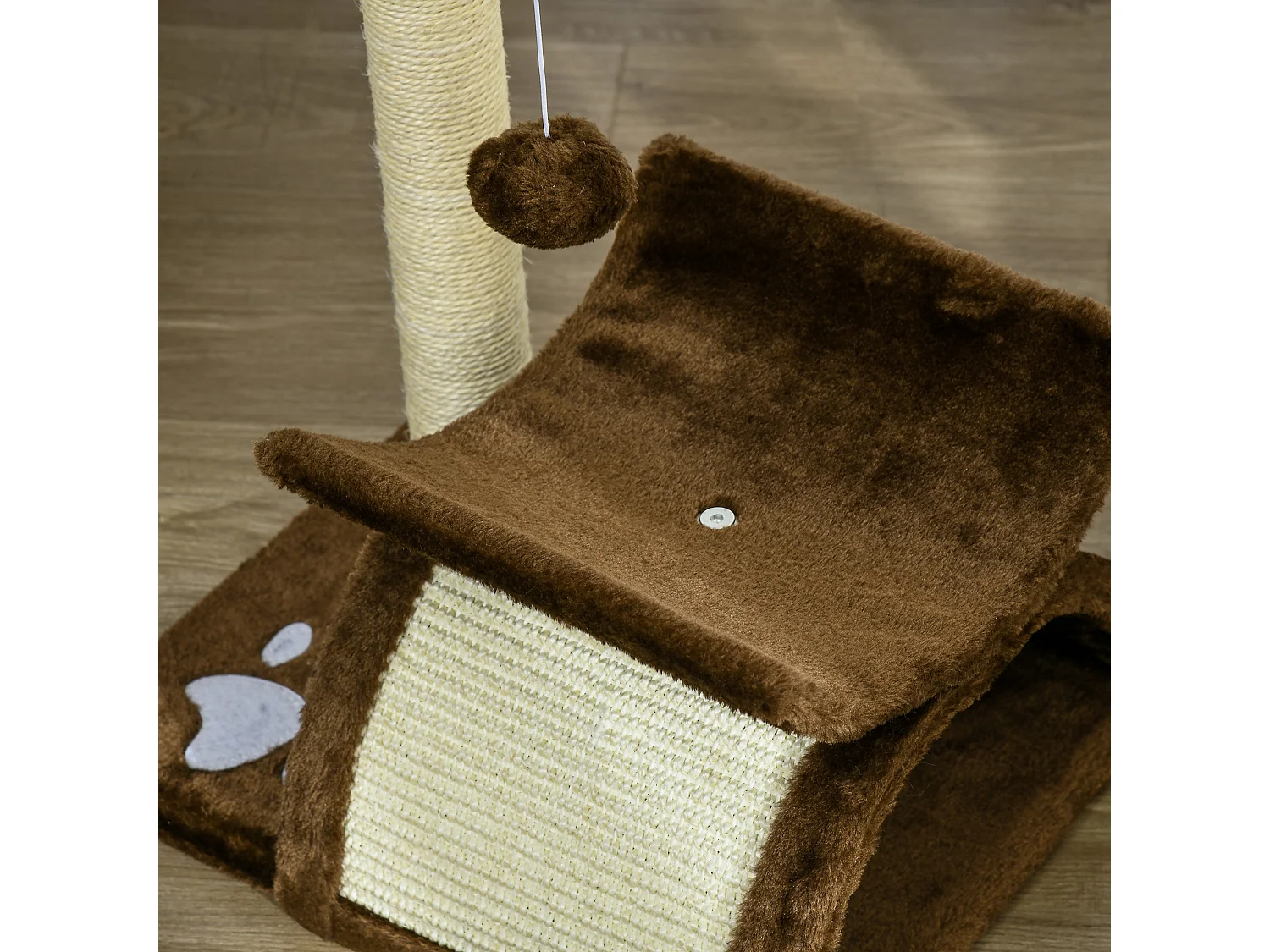 Tiragraffi per gatti con cuccia in peluche marrone 43cm