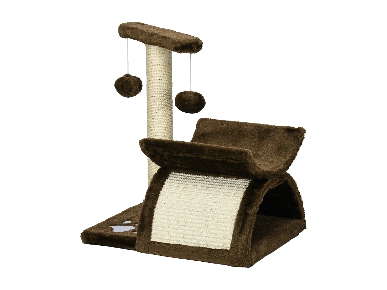 Tiragraffi per gatti con cuccia in peluche marrone 43cm