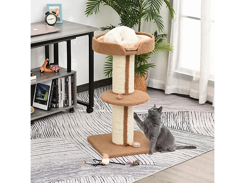 Albero tiragraffi per gatti con cuccia e cuscino rivestimento peluche