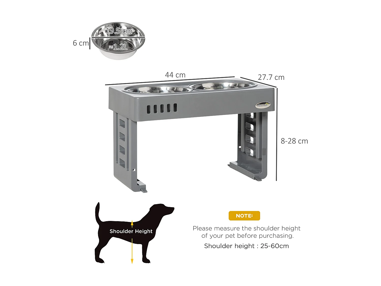 Set 2 ciotole per cani da 1.2l in abs e acciaio con gambe rimovibili