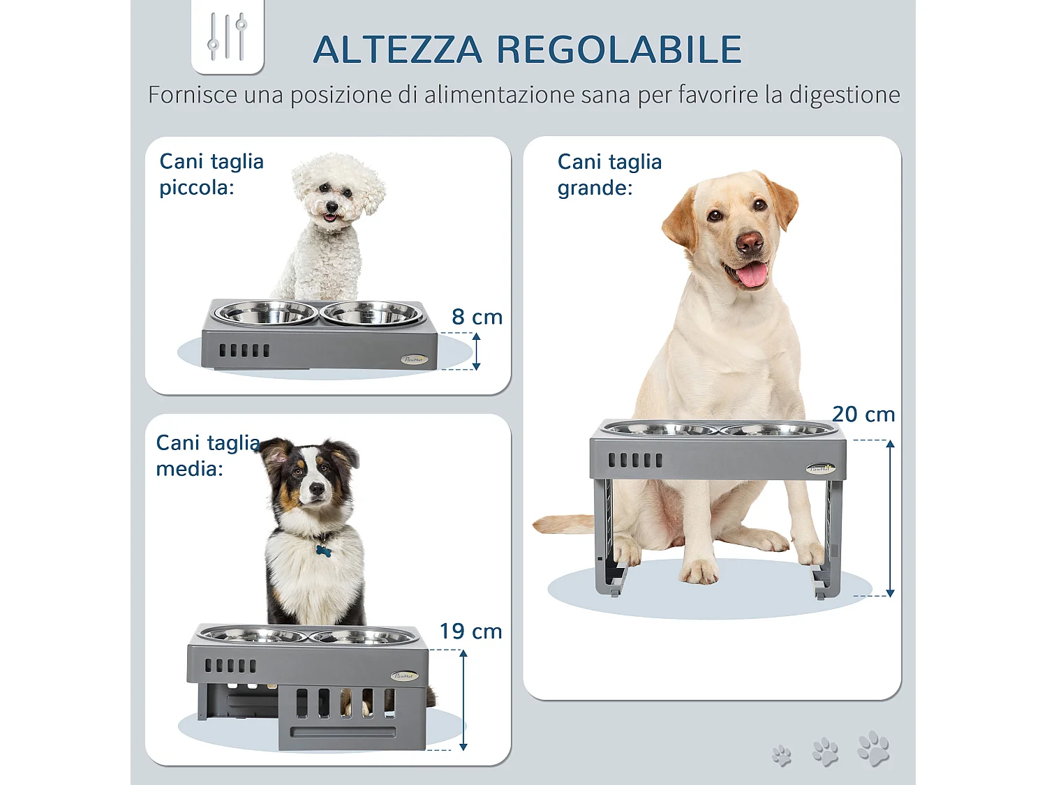 Set 2 ciotole per cani da 1.2l in abs e acciaio con gambe rimovibili