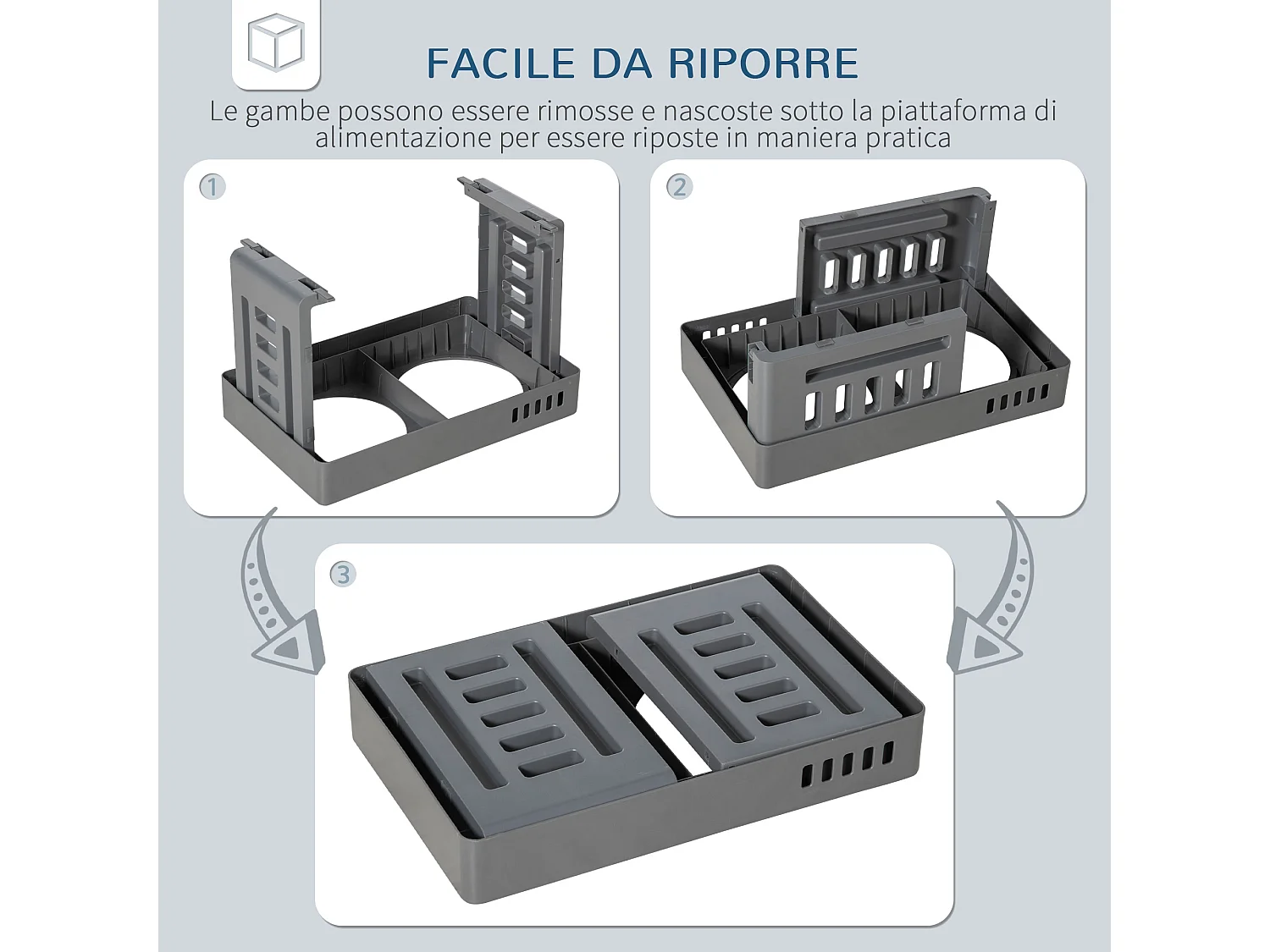 Set 2 ciotole per cani da 1.2l in abs e acciaio con gambe rimovibili