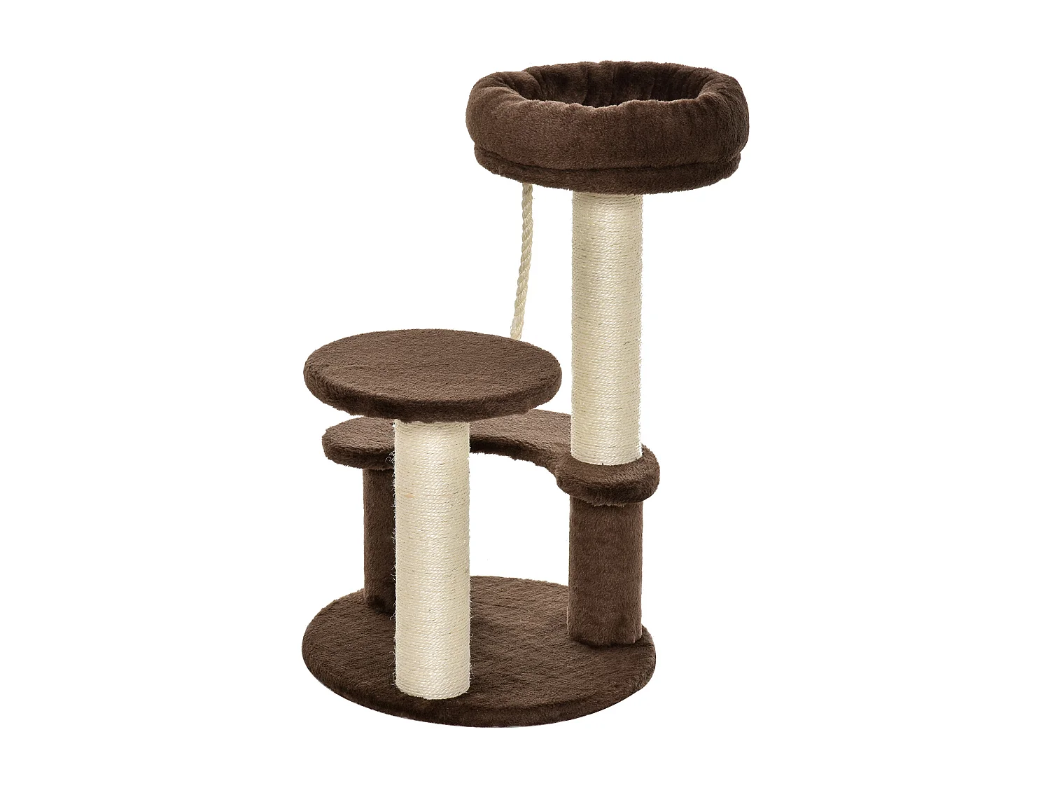 Albero tiragraffi per gatti con lettino in peluche e pali sisal marrone