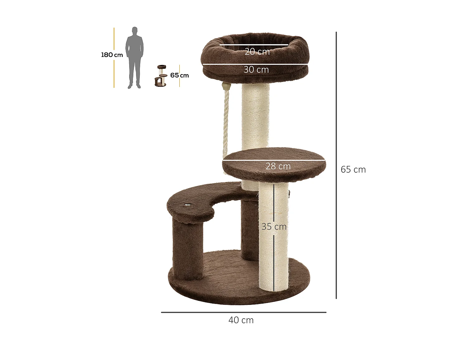 Albero tiragraffi per gatti con lettino in peluche e pali sisal marrone