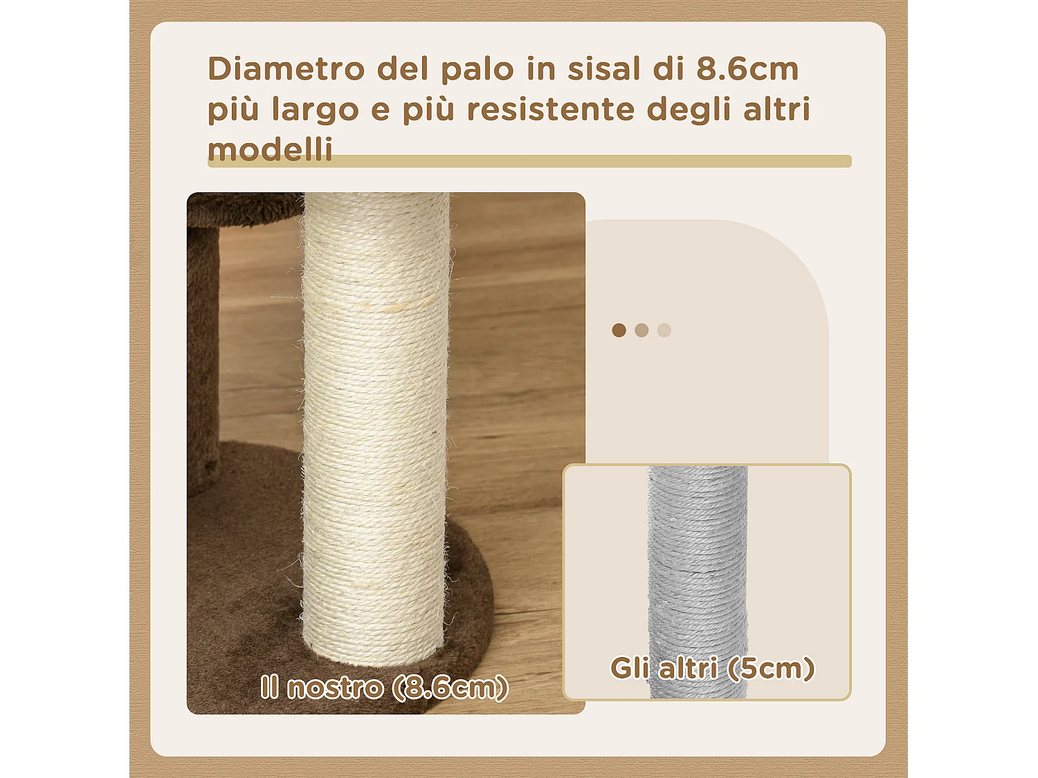 Albero tiragraffi per gatti con lettino in peluche e pali sisal marrone