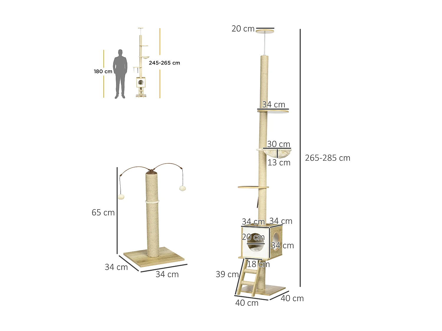 Albero per gatti altezza regolabile con tiragraffi amaca casetta pallina