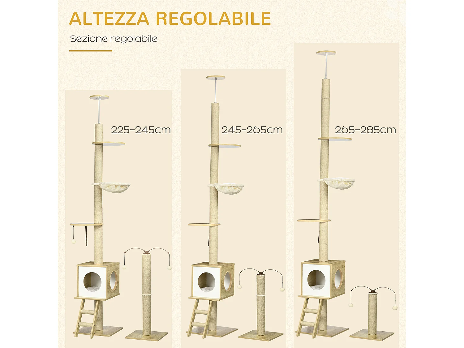 Albero per gatti altezza regolabile con tiragraffi amaca casetta pallina