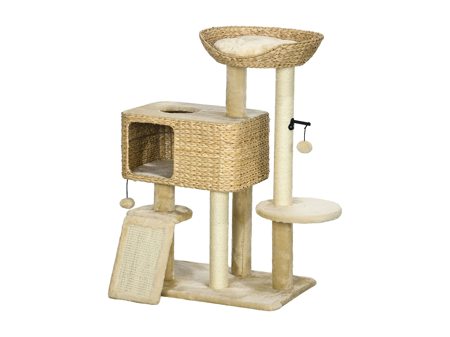 Albero tiragraffi per gatti con casetta trespolo e pallina da gioco