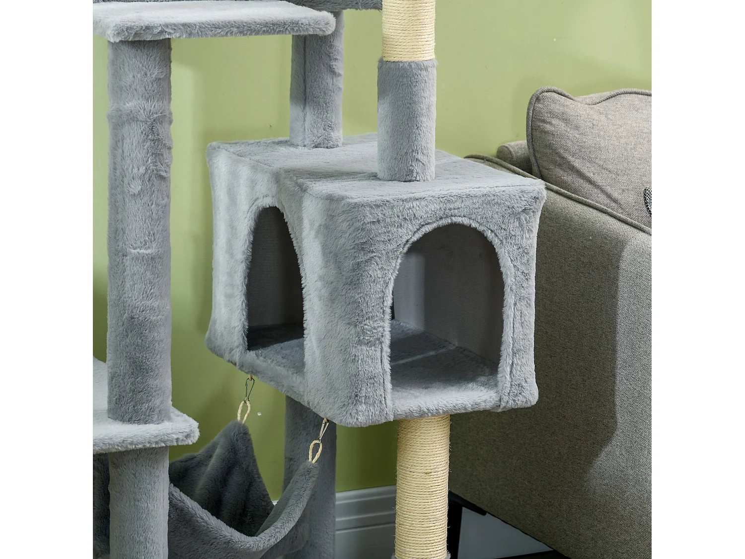 Albero per gatti con amaca lettino casette e posatoi grigio e bianco