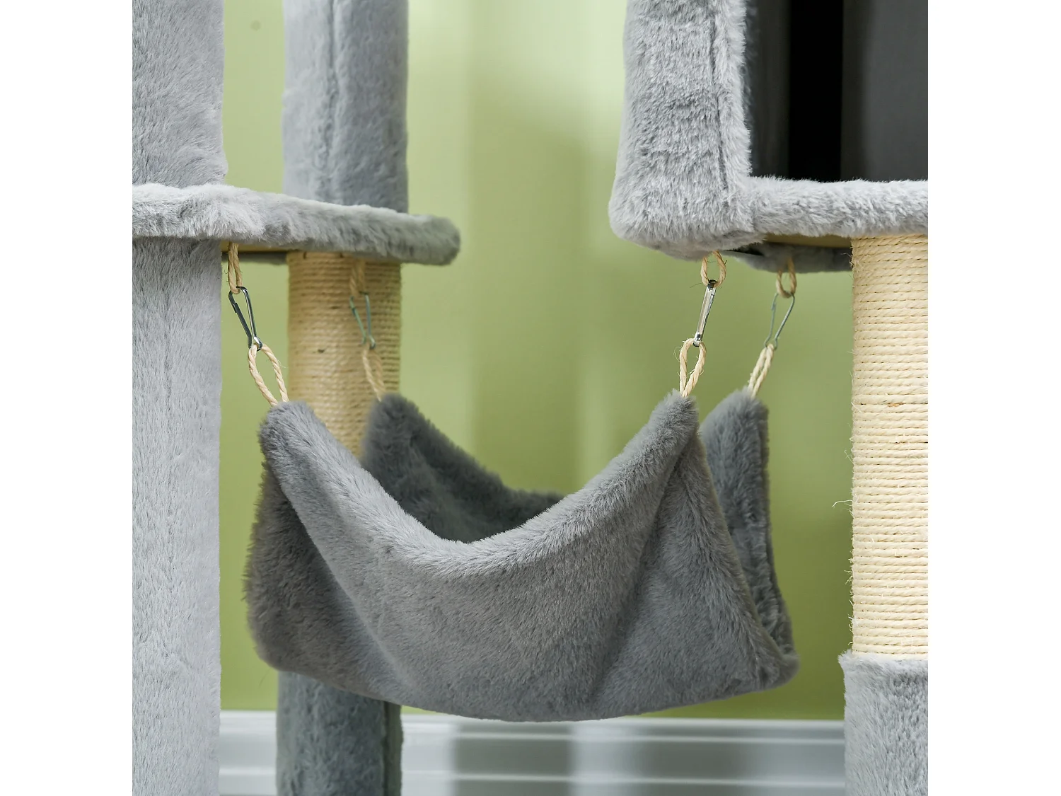 Albero per gatti con amaca lettino casette e posatoi grigio e bianco