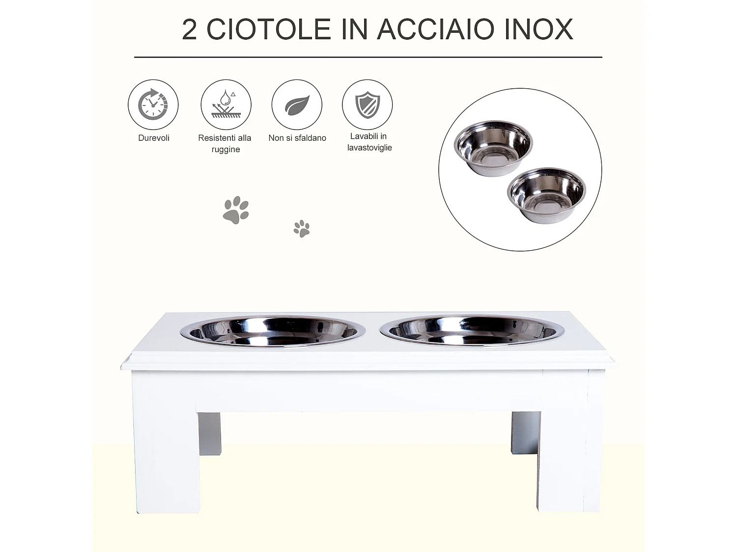 Ciotola rialzata per cani in acciaio inossidabile 2 piatti 44x24x15cm