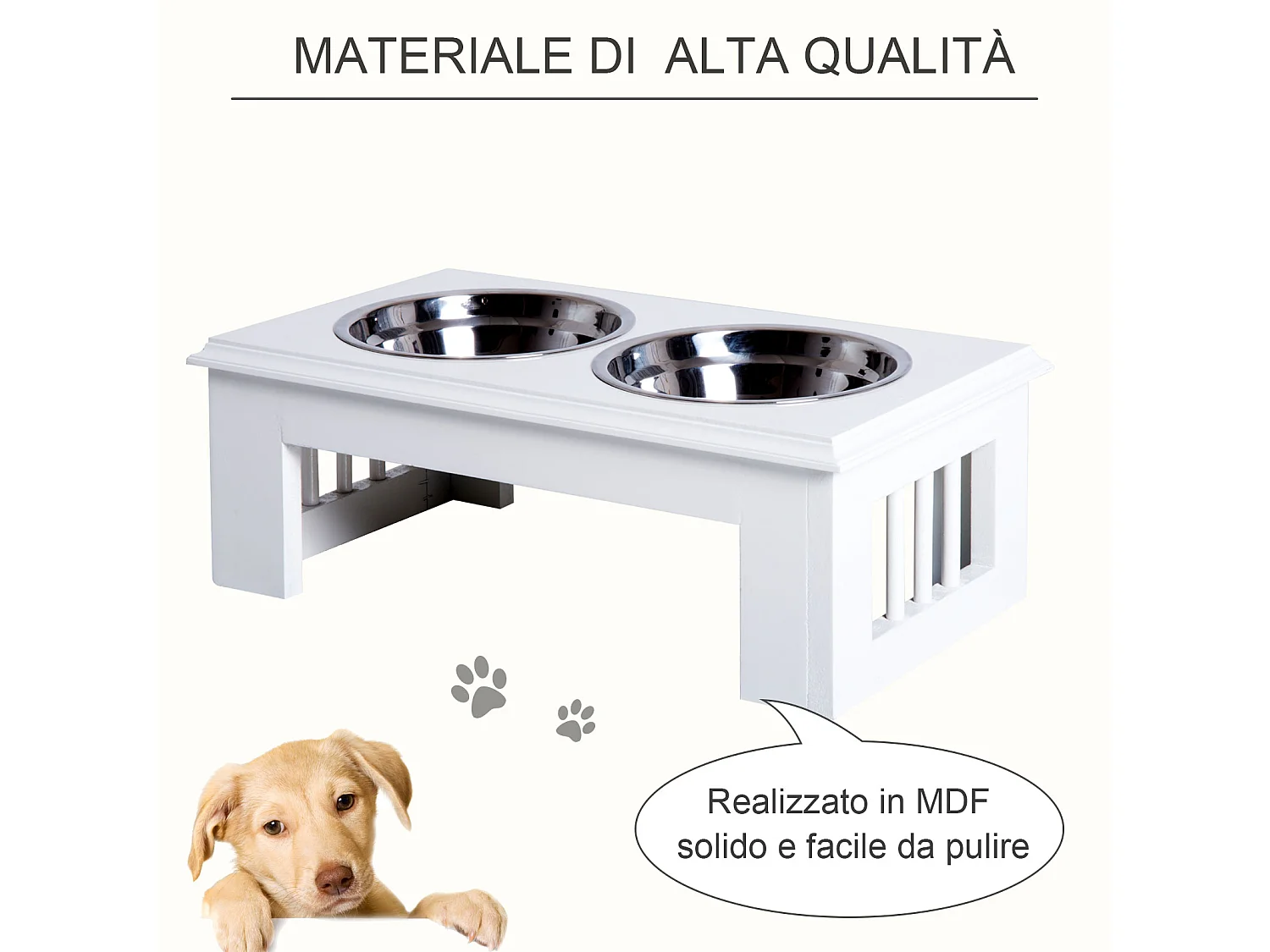 Ciotola rialzata per cani in acciaio inossidabile 2 piatti 44x24x15cm