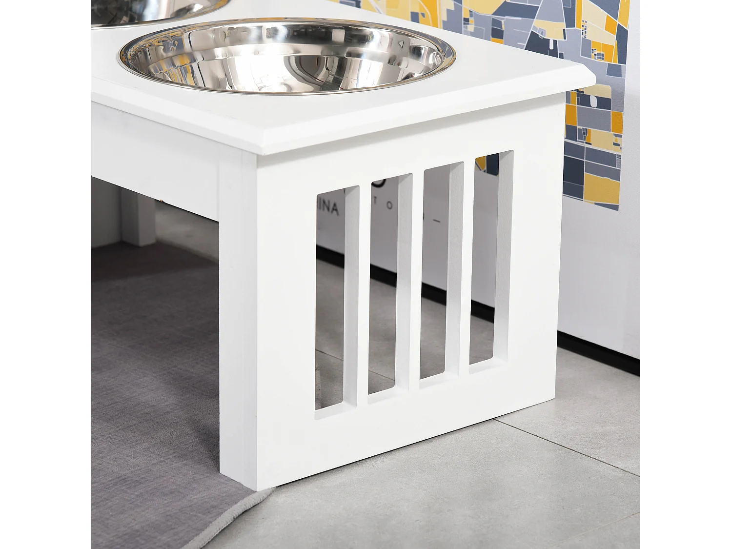 Ciotola rialzata per cani in acciaio inossidabile 2 piatti 44x24x15cm