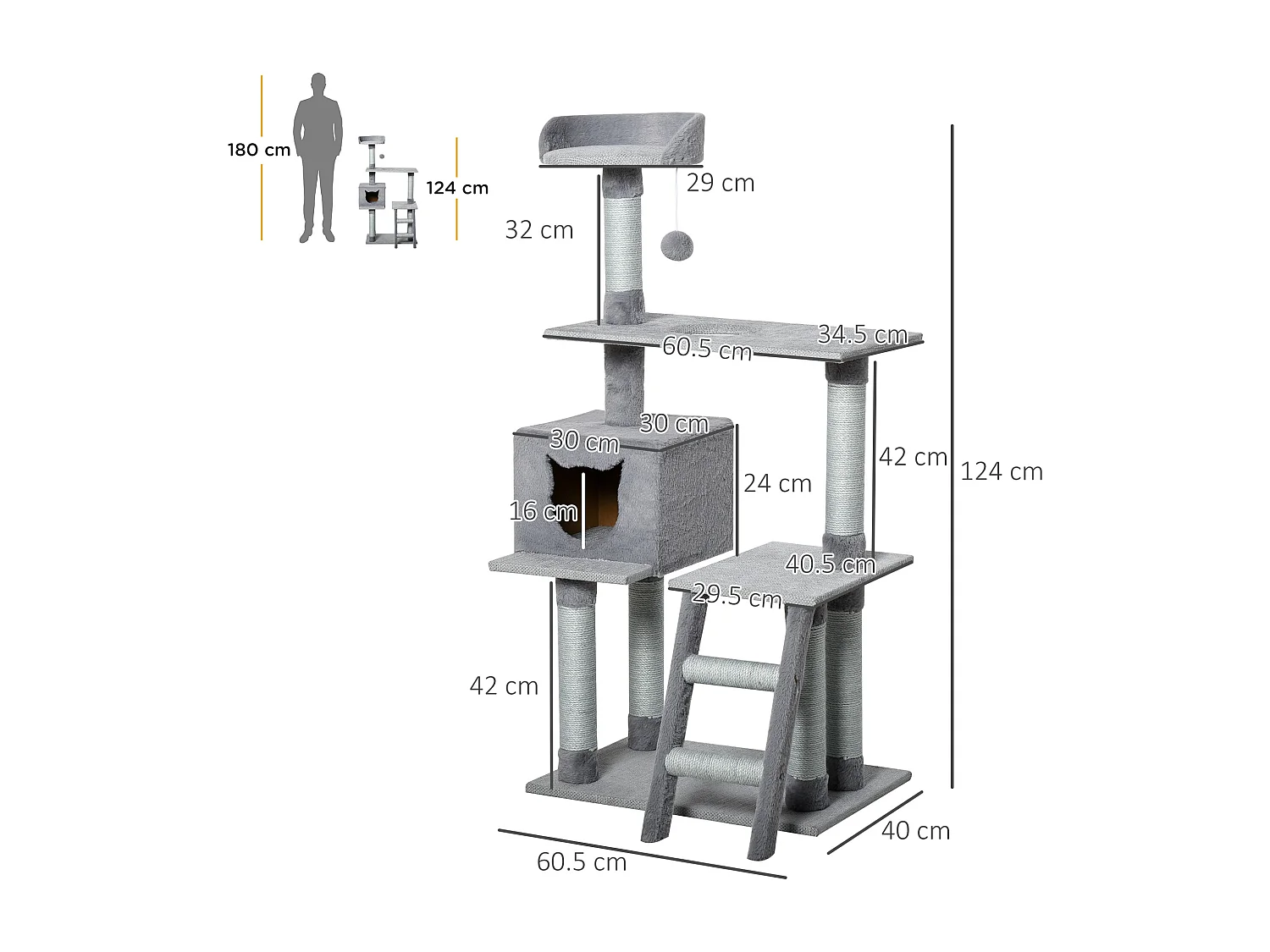 Palestra per gatti multilivello con casetta e tiragraffi corda di juta
