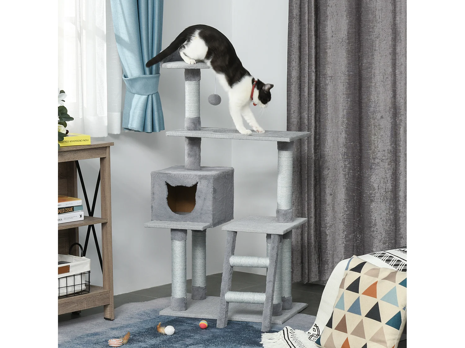Palestra per gatti multilivello con casetta e tiragraffi corda di juta