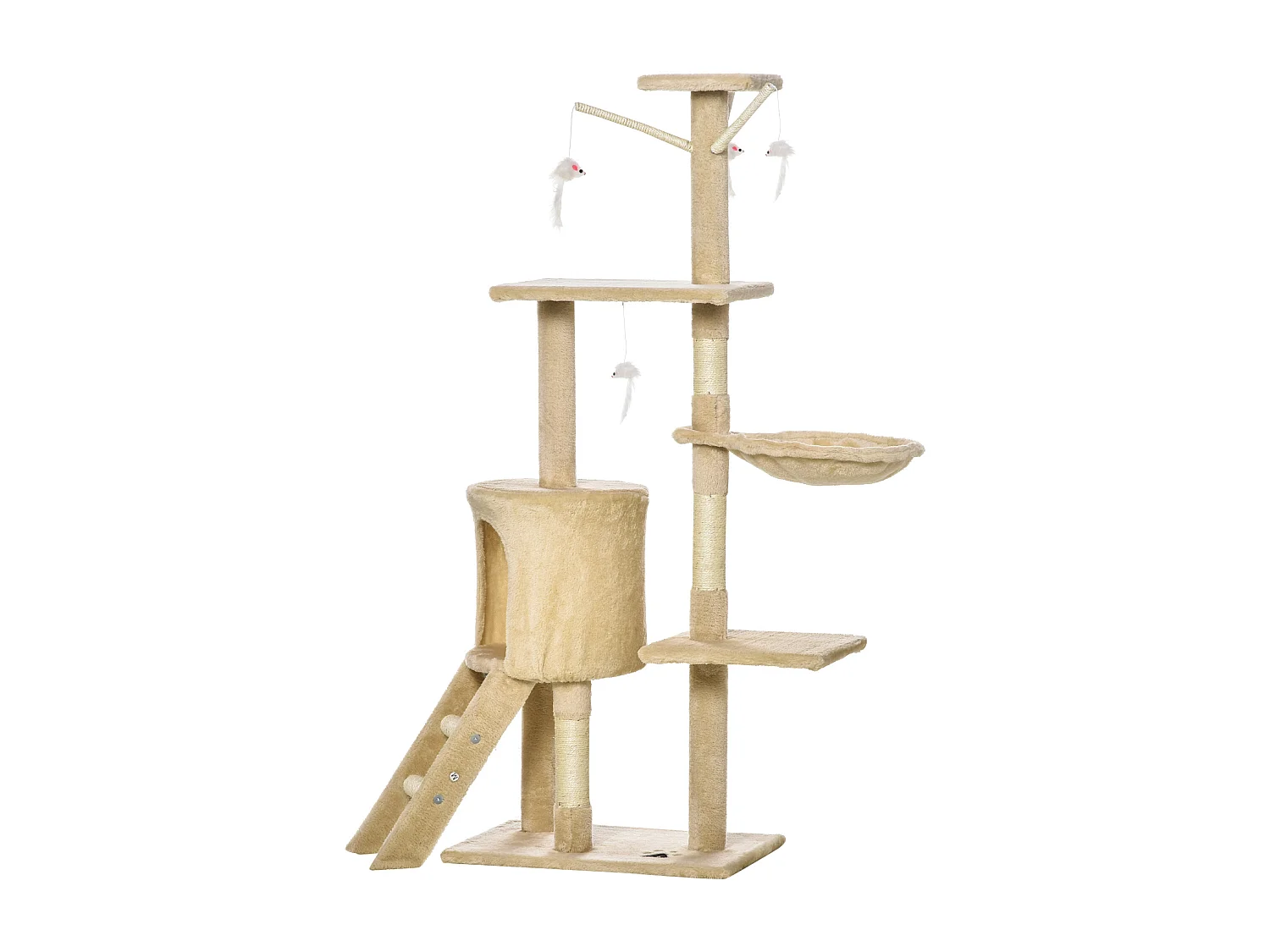Albero per gatti tiragraffi per gatti con cuccia alto 134.2cm beige