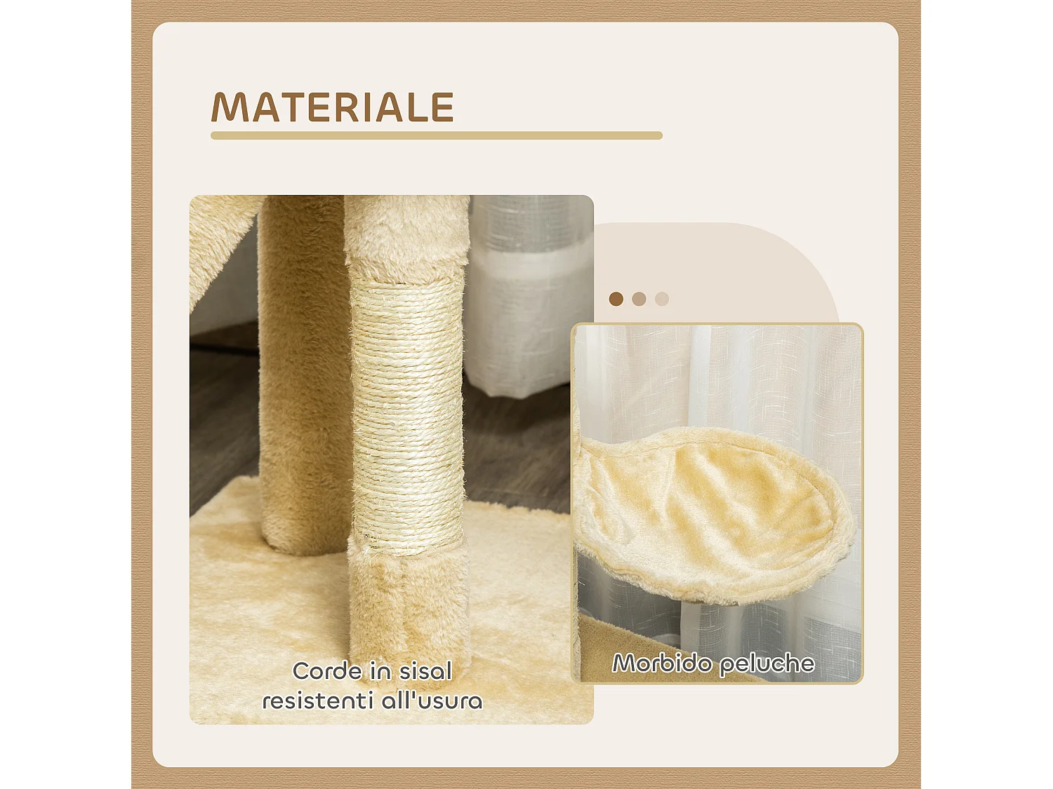 Albero per gatti tiragraffi per gatti con cuccia alto 134.2cm beige