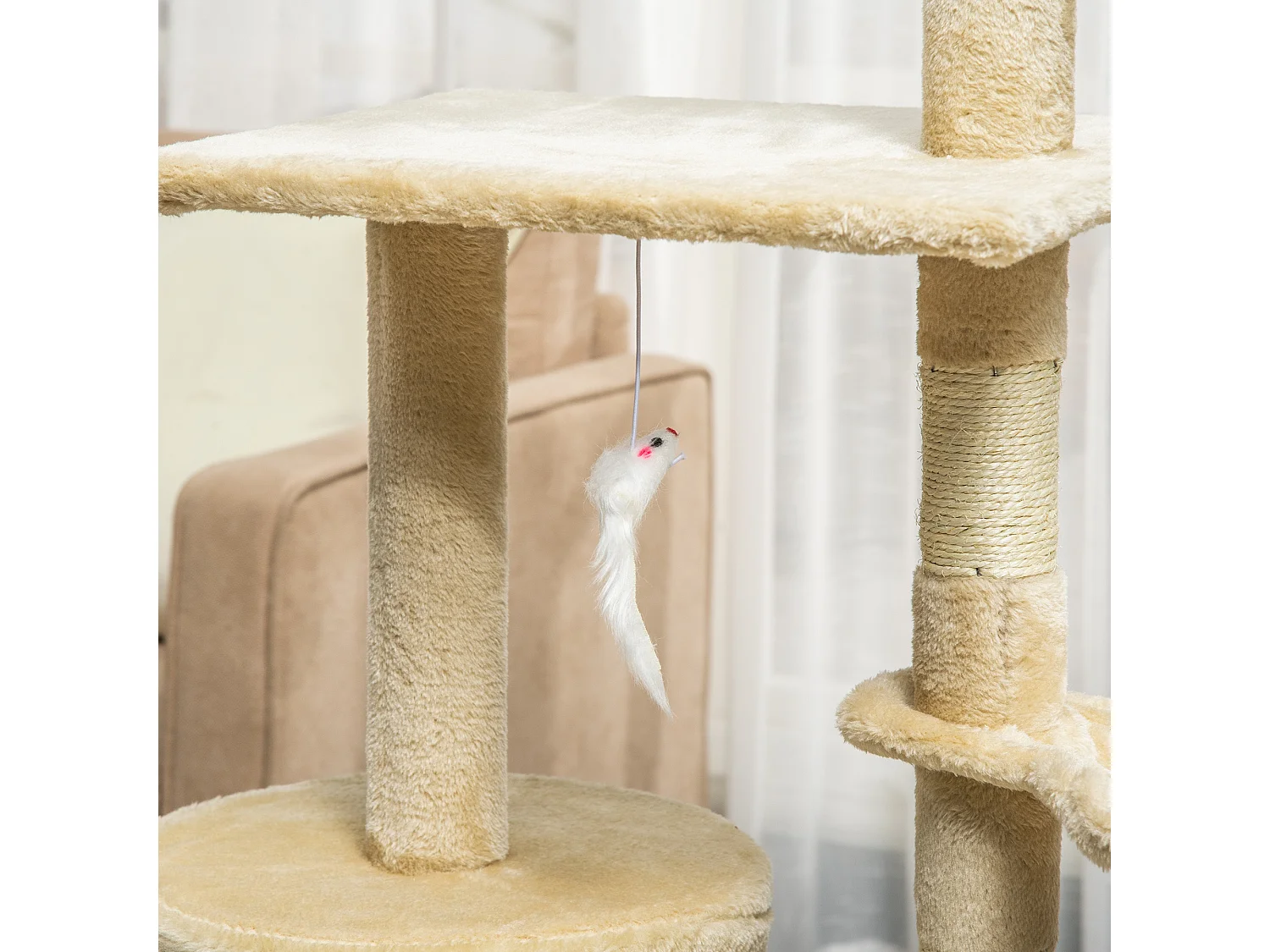 Albero per gatti tiragraffi per gatti con cuccia alto 134.2cm beige