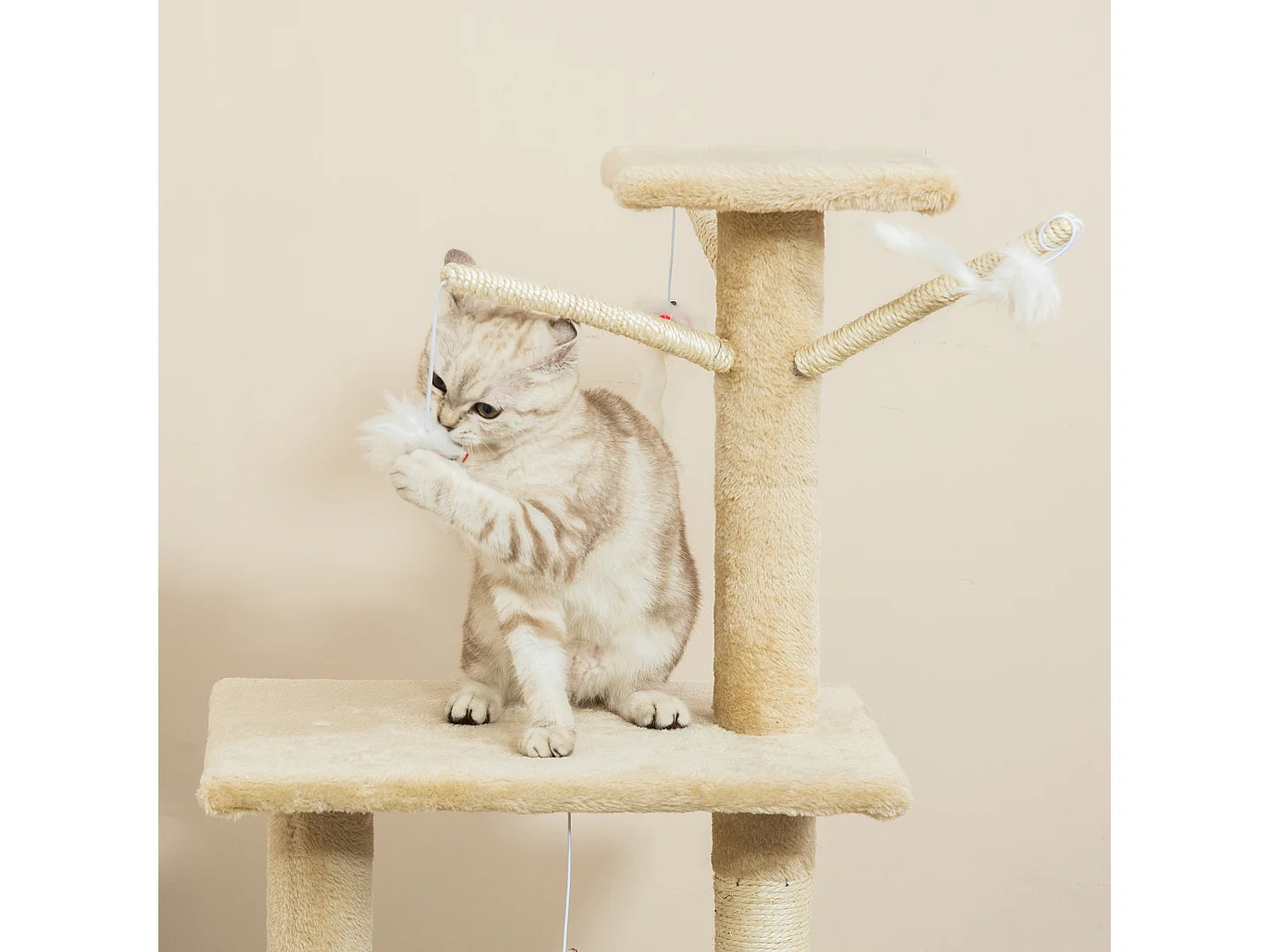 Albero per gatti tiragraffi per gatti con cuccia alto 134.2cm beige