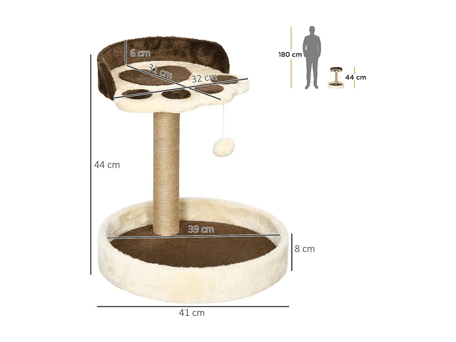 Tiragraffi per gatti 5kg max con lettino e pallina da gioco marrone beige