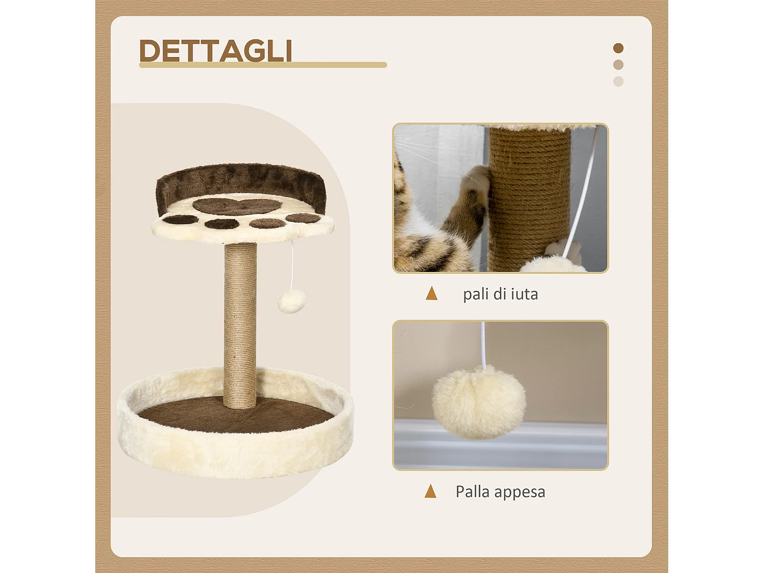 Tiragraffi per gatti 5kg max con lettino e pallina da gioco marrone beige