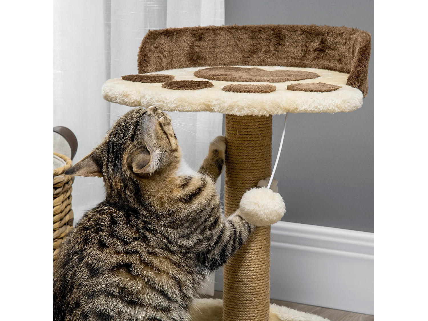 Tiragraffi per gatti 5kg max con lettino e pallina da gioco marrone beige