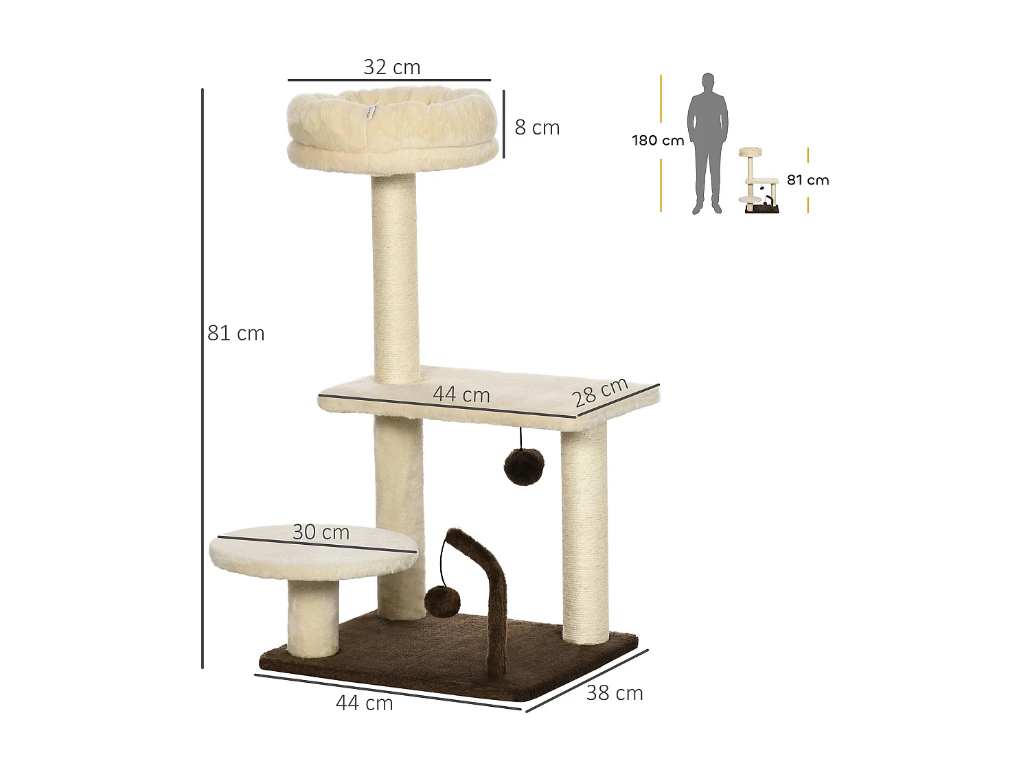 Albero tiragraffi per gatti con palo in sisal posatoio e palline da gioco