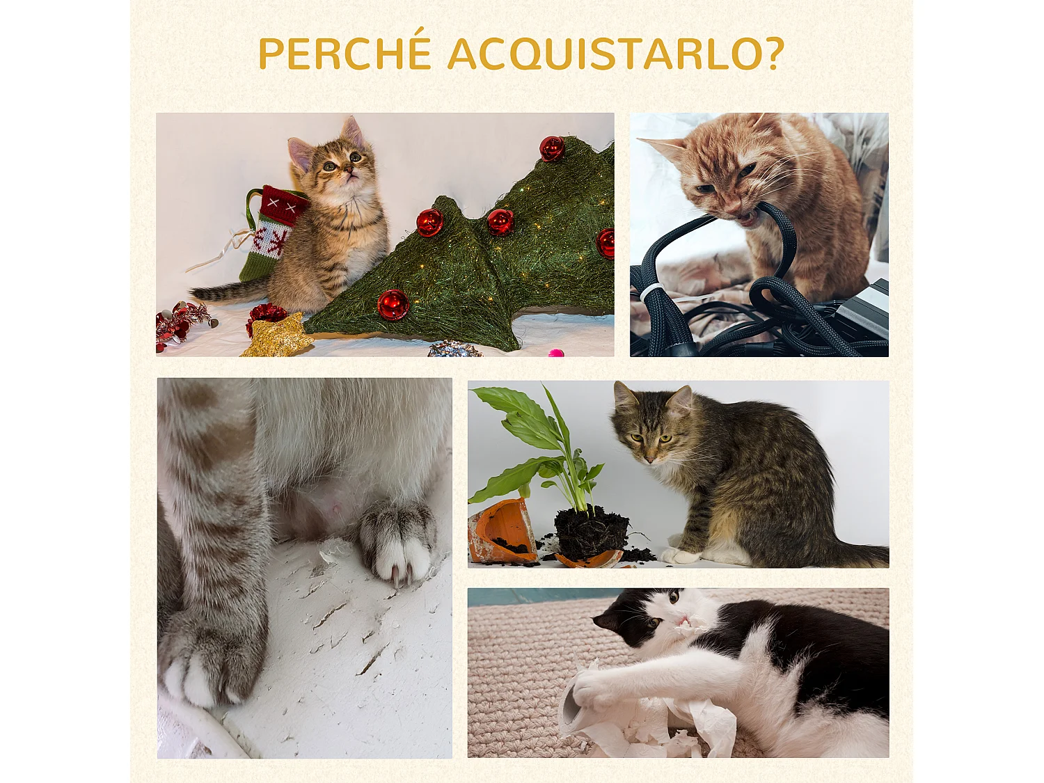 Albero tiragraffi per gatti con palo in sisal posatoio e palline da gioco