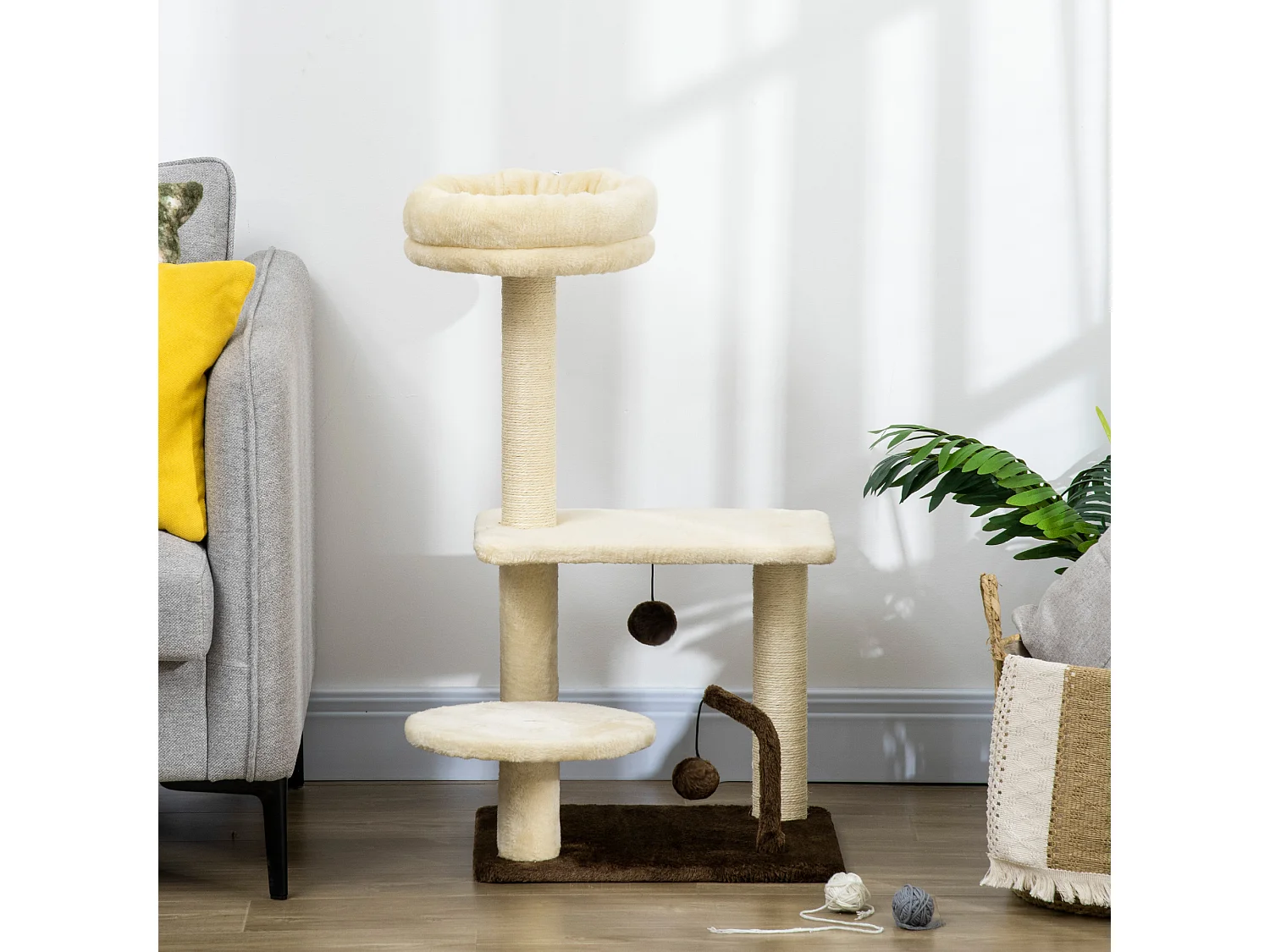 Albero tiragraffi per gatti con palo in sisal posatoio e palline da gioco