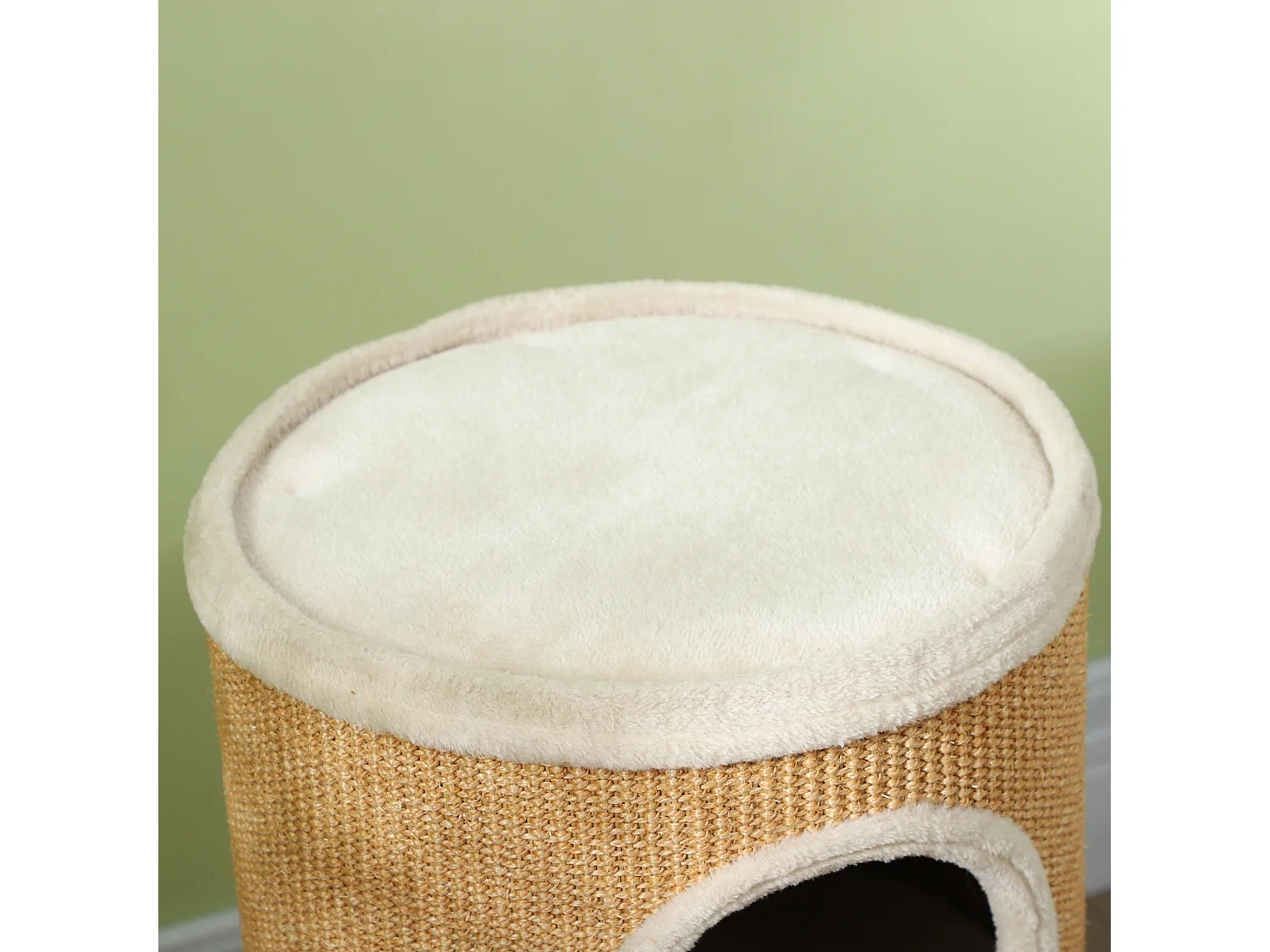 Tiragraffi per gatti a 2 livelli in sisal con casette in peluche marrone